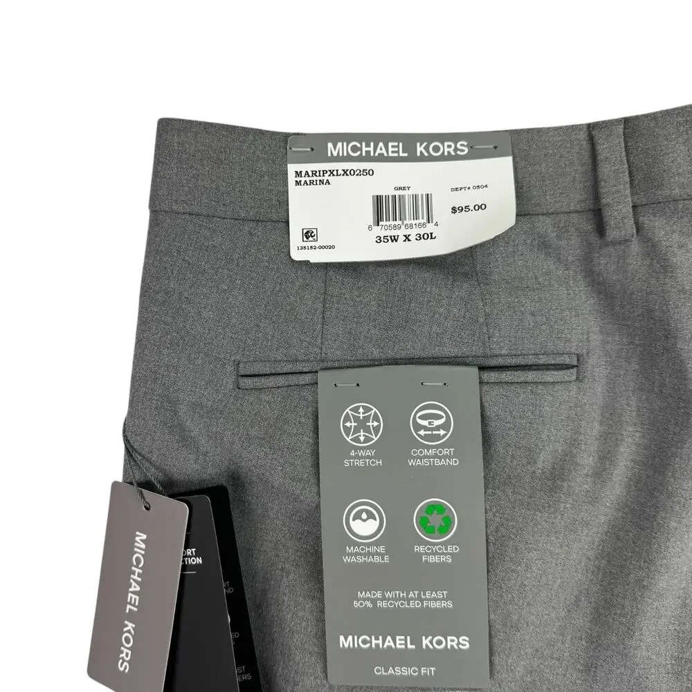 Michael Kors Mens Pleated Cuffed Solid Classic Fit Stretch Pants Gray 35x30